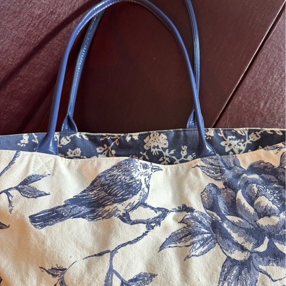 Joann Fabrics reversible canvas large tote bag detachable pouch blue bird cotton - Picture 12 of 16